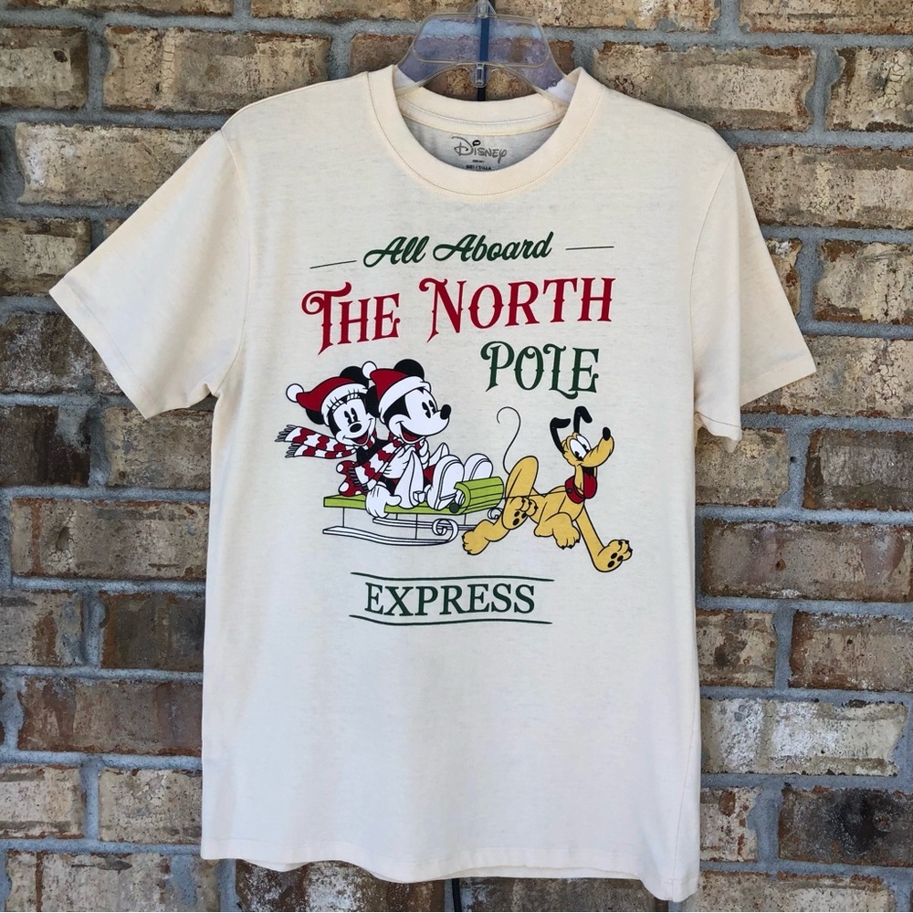 Disney All Aboard The North Pole Express Holidays Light Cream T-shirt Unisex M - Picture 2 of 9